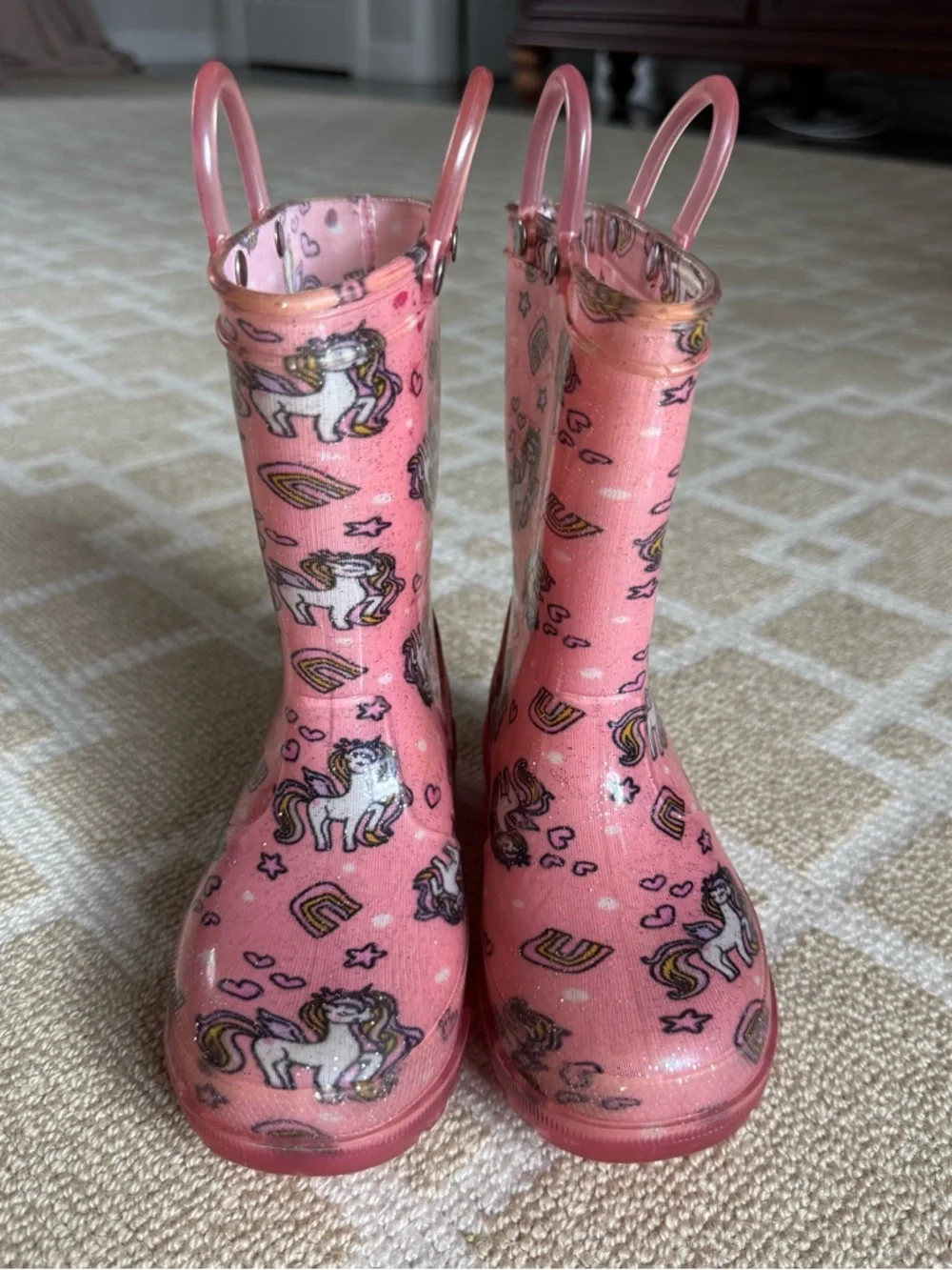 Zoogs Unicorn Glitter Rain Boots Pink Waterproof Kids Size 9 Toddler Girl